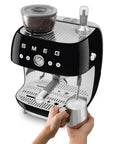 "50's Style" Manual Espresso Machine with Integrated Grinder - 2.4 L - Black - EGF03BLEU - Smeg